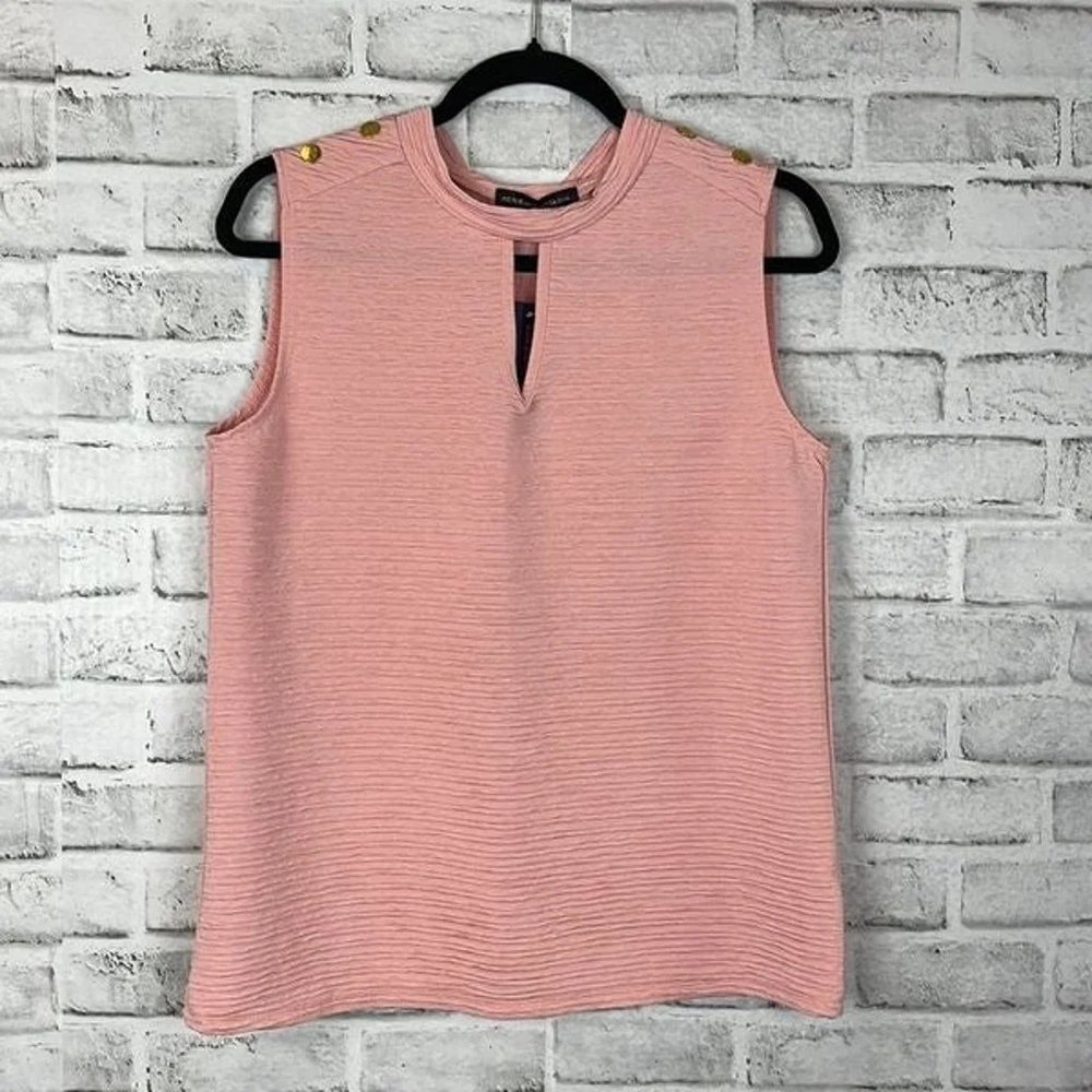 NWT Adrienne Vittadini Pink Sleeveless Tank Keyhole Front Large